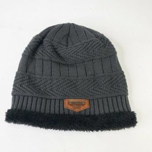 All Match Beanie Mans Black Gray One size Regular Knitted Winter Hat Outdoor